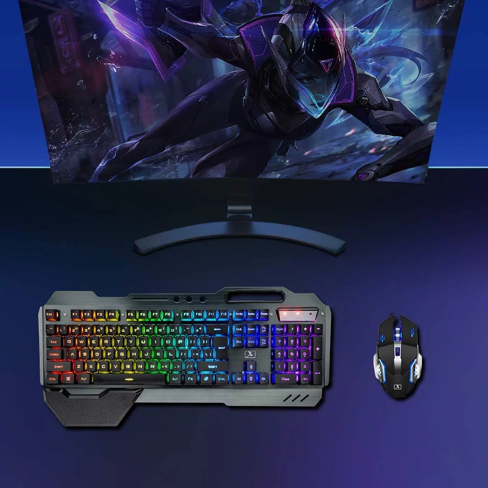 Lexonelec Wireless Gaming Keyboard and Mouse, RGB Backlit Rechargeable Mouse, Removable Hand Rest, Full Size