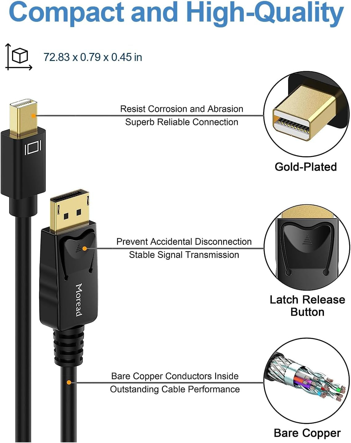 8K Mini Displayport to Displayport Cable 1.4, 6Ft | Bi-Directional Mini DP to DP Cord: up to 8K@60Hz, 4K@240Hz, 2K@240Hz, 32.4Gbps; Compatible with Macbooks with Thunderbolt 1/2