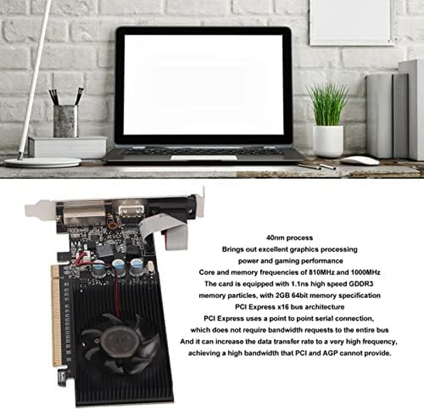 610 Graphics Card, 2GB DDR3, Support Directx 11 64 Bit, Single Fan GPU PC Video Card, PCI Express 2.0, VGA, DVI,