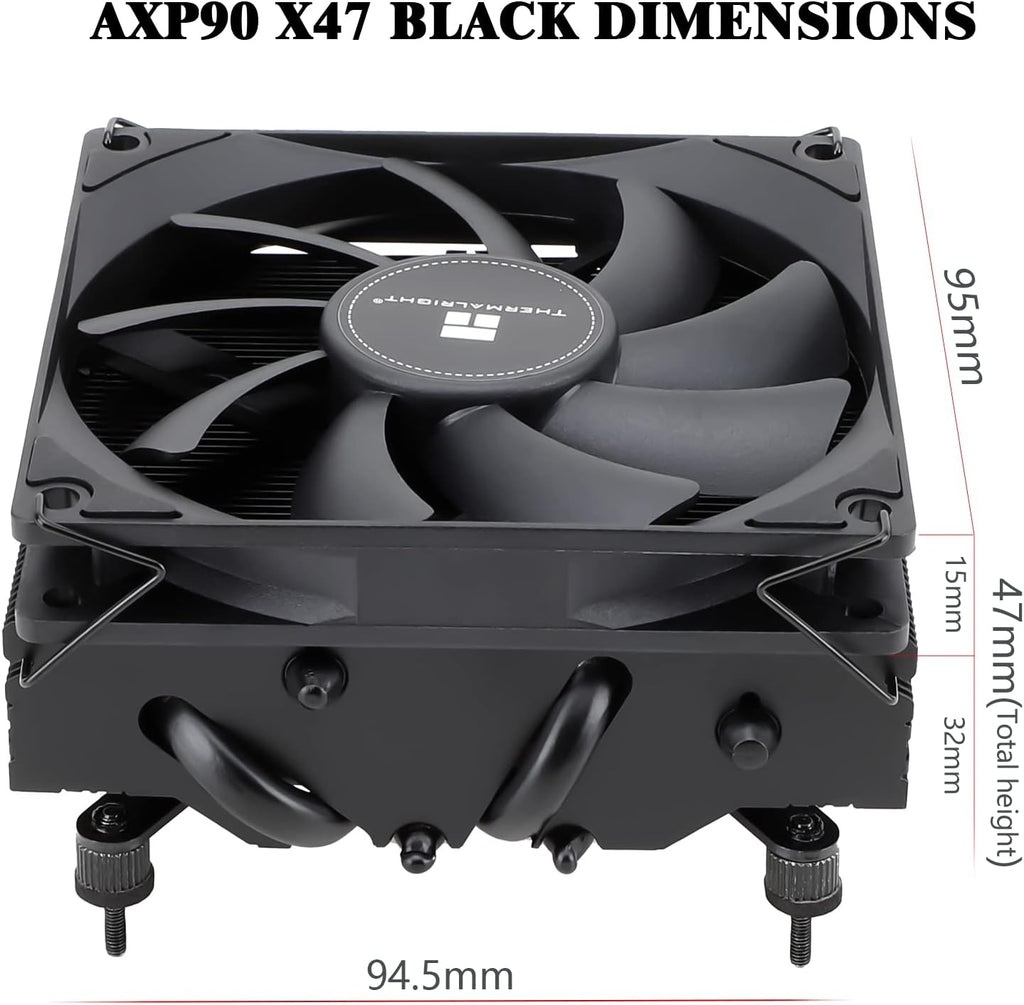 AXP90-X47 Black ITX Low Profile CPU Air Cooler, 47Mm Height Cooling, TL-9015B Slim PWM Fan Low Noise 22.4Dba, 2700RPM Speed, for Am4/Am5/Intel Lga1700/1851/1150/1151/1155/1156/1200(Black)