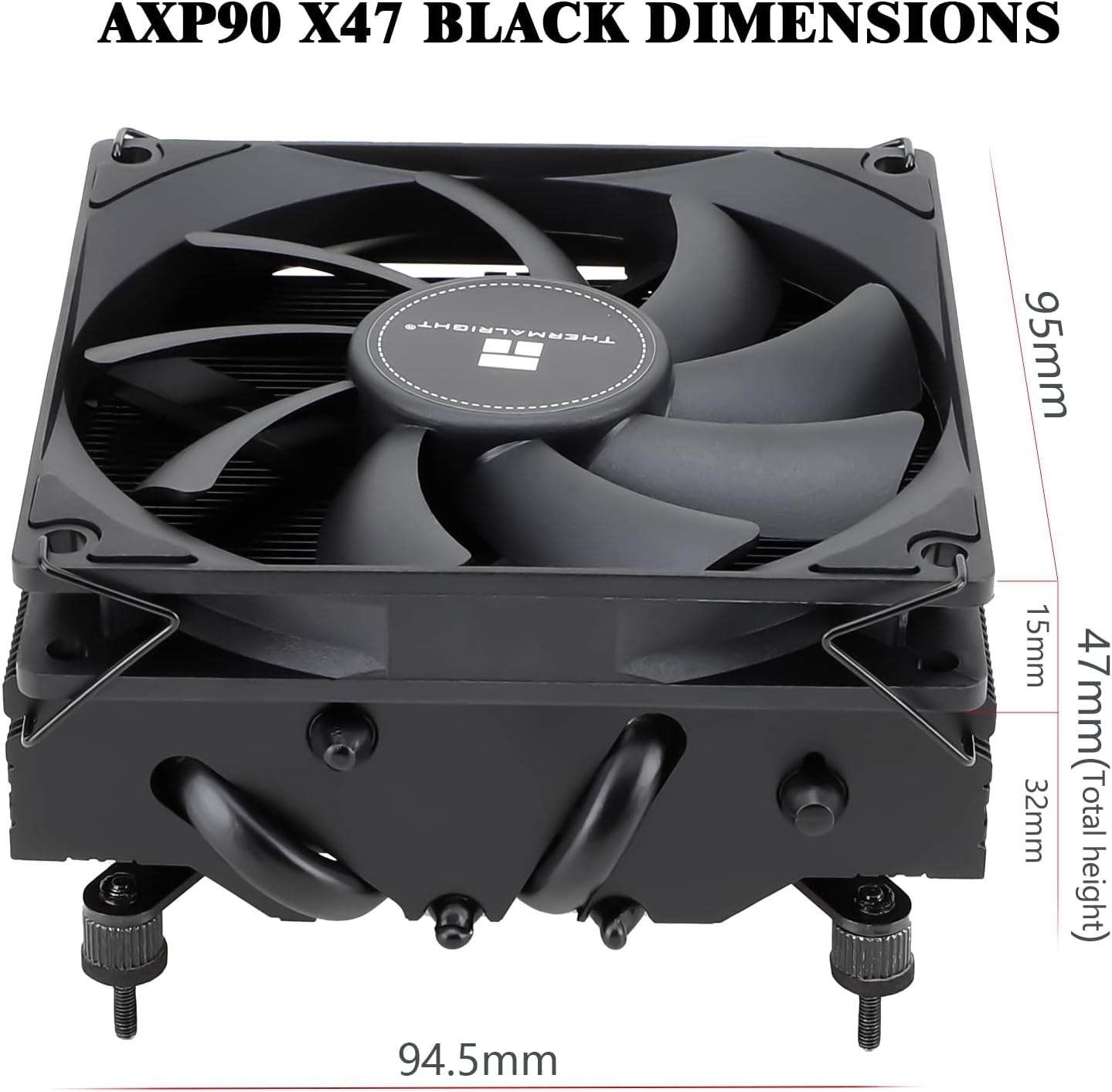 AXP90-X47 Black ITX Low Profile CPU Air Cooler, 47Mm Height Cooling, TL-9015B Slim PWM Fan Low Noise 22.4Dba, 2700RPM Speed, for Am4/Am5/Intel Lga1700/1851/1150/1151/1155/1156/1200(Black)