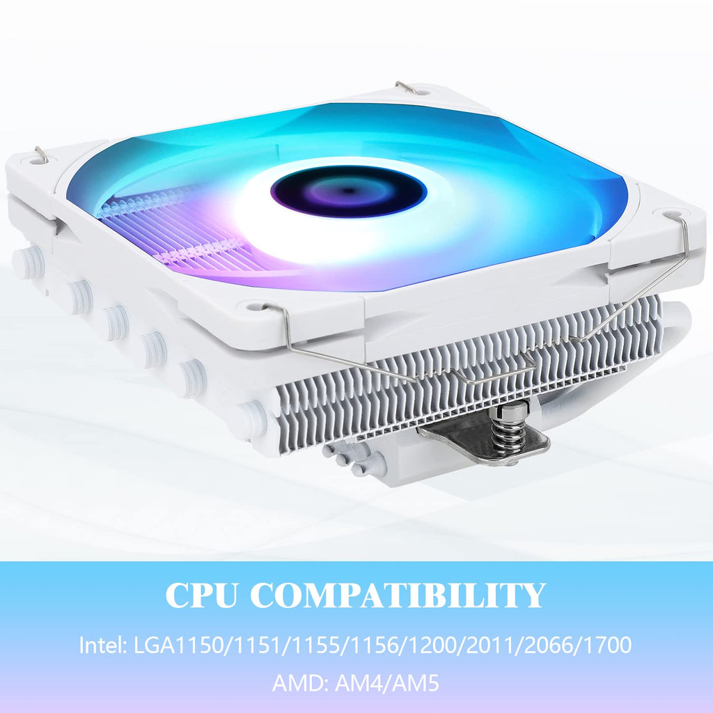 AXP120-X67 White ARGB Low Profile CPU Air Cooler with Quite TL-C12015W-S PWM Fan, 6 Heat Pipes, 67Mm Height, for AM4/ Am5/Intel LGA 1700/1851/115X/1200/2011,5V ARGB LED CPU Cooler,1800Rpm