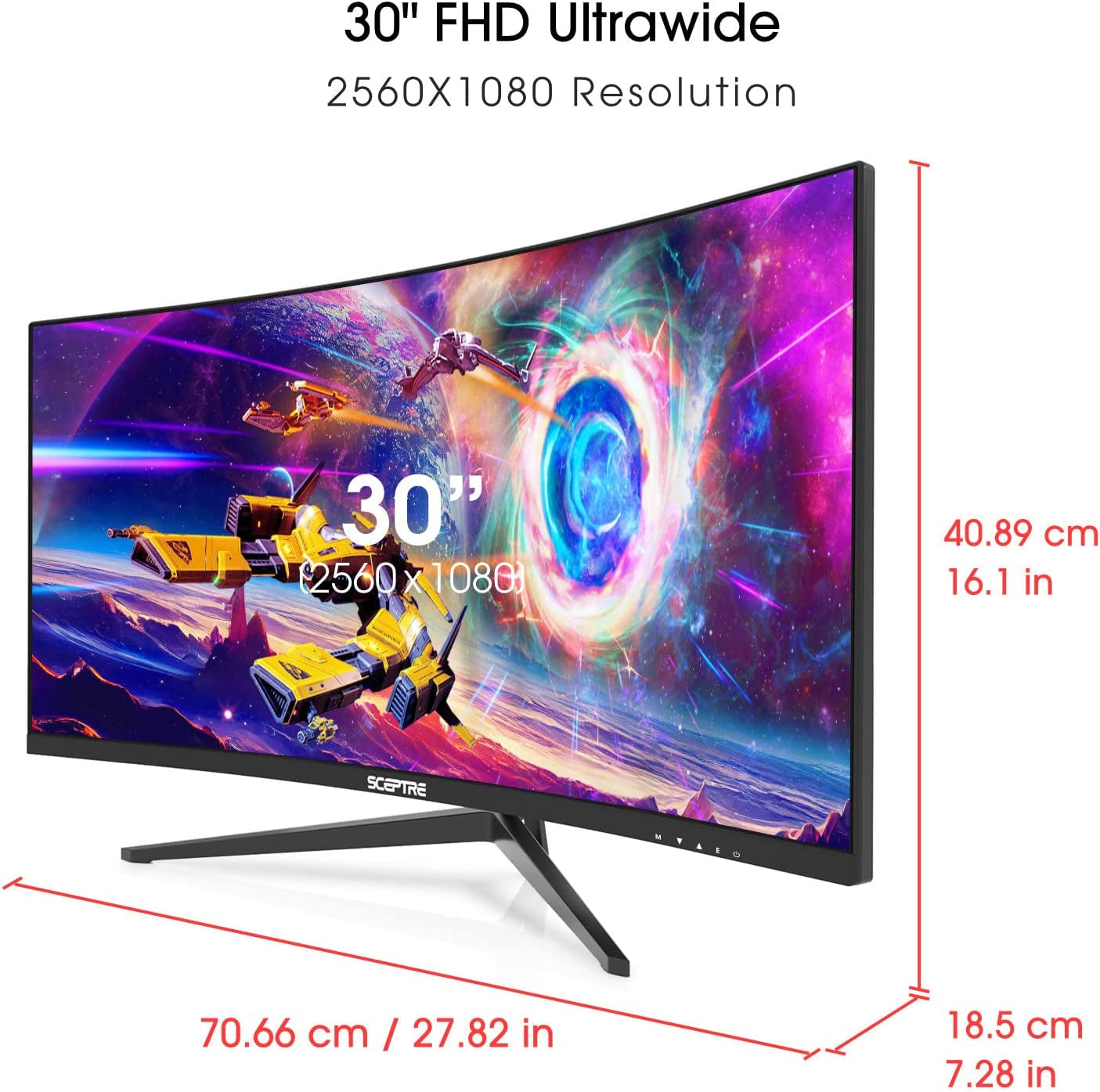 30-Inch Curved Gaming Monitor 21:9 2560X1080 Ultra Wide/ Slim HDMI Displayport up to 200Hz Build-In Speakers, Metal Black (C305B-200UN1) | 30 Va 1800R Curved 2560X1080 Panel, up to 200Hz, 3×Hdmi plus Displayport, 2×3W Speakers, 5Ms, Vesa 75X75