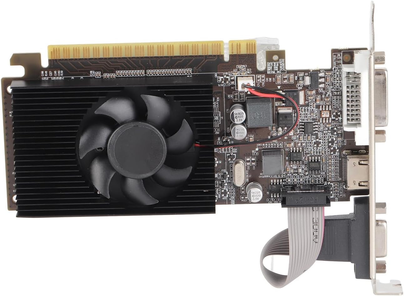 Graphics Card, GT610 1GB 64Bit DDR3 Video Card, PCIE 2.0 VGA DVI Graphics Card with Cooling Fan for Desktop Computer