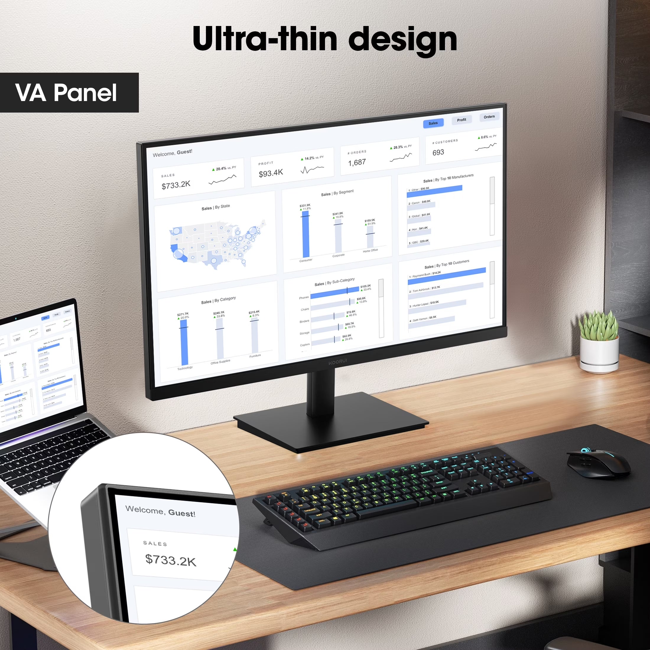 KOORUI 22" FHD 100 Hz Computer Monitor, 1080P PC Monitor with Adaptive-Sync, E2212F, New