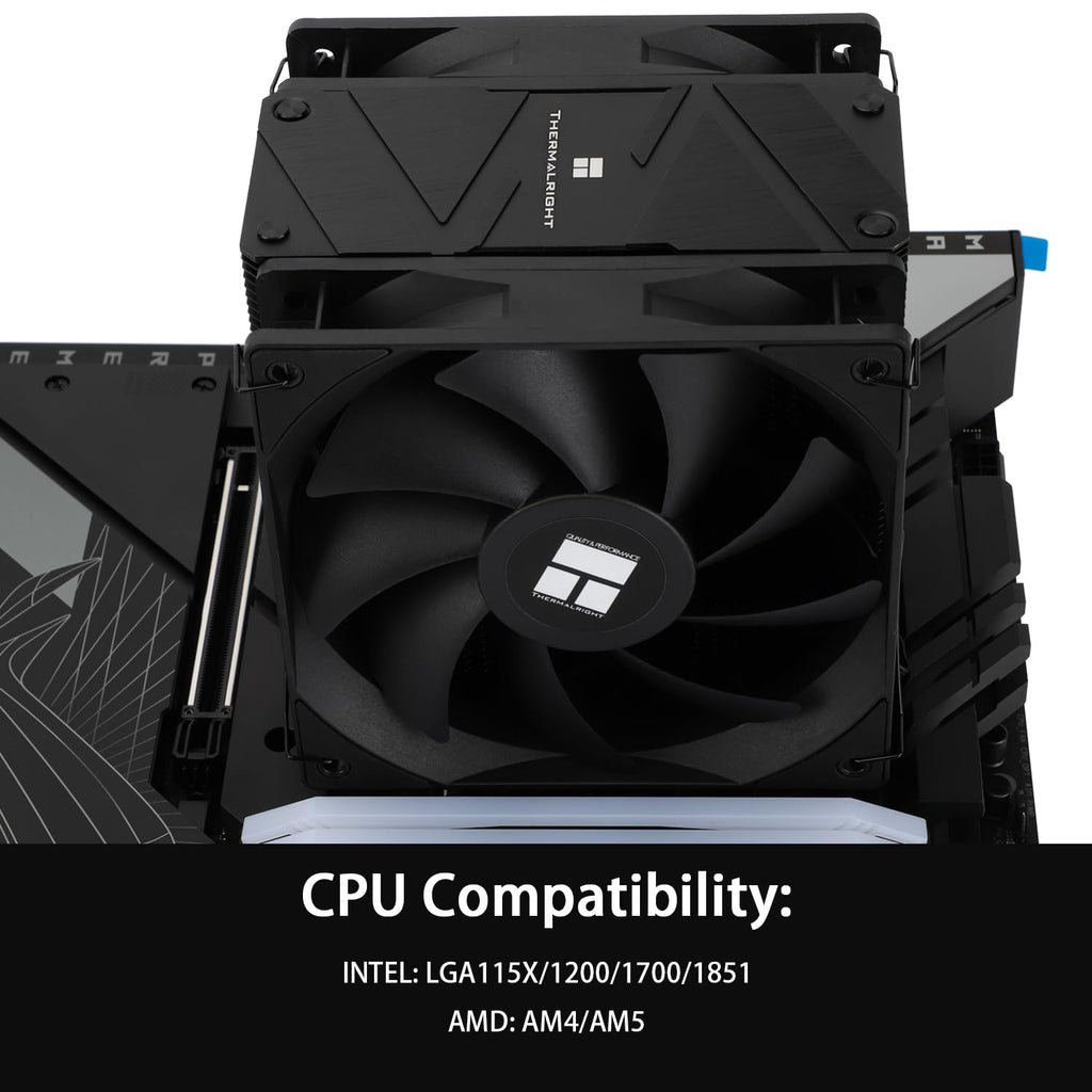 Burst Assassin 120 EVO DARK CPU Cooler, 2*120Cm PWM Quiet Fan CPU Air Cooler with 1500RPM Speed,Brushed Black Top,For Intel LGA1851/1700/1150/1151/1200&AM4/ AM5, Computer CPU Cooler,Black