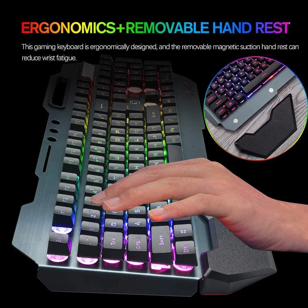Lexonelec Wireless Gaming Keyboard and Mouse, RGB Backlit Rechargeable Mouse, Removable Hand Rest, Full Size