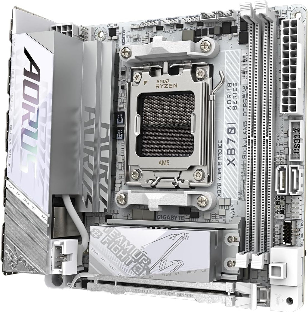 GIGABYTE X870I AORUS PRO ICE AMD AM5 LGA 1718 Motherboard, Mini-Itx, DDR5, 2X M.2, Pcie 5.0, USB-C, WIFI7, 2.5Gbe LAN, Ez-Latch, 5-Year Warranty