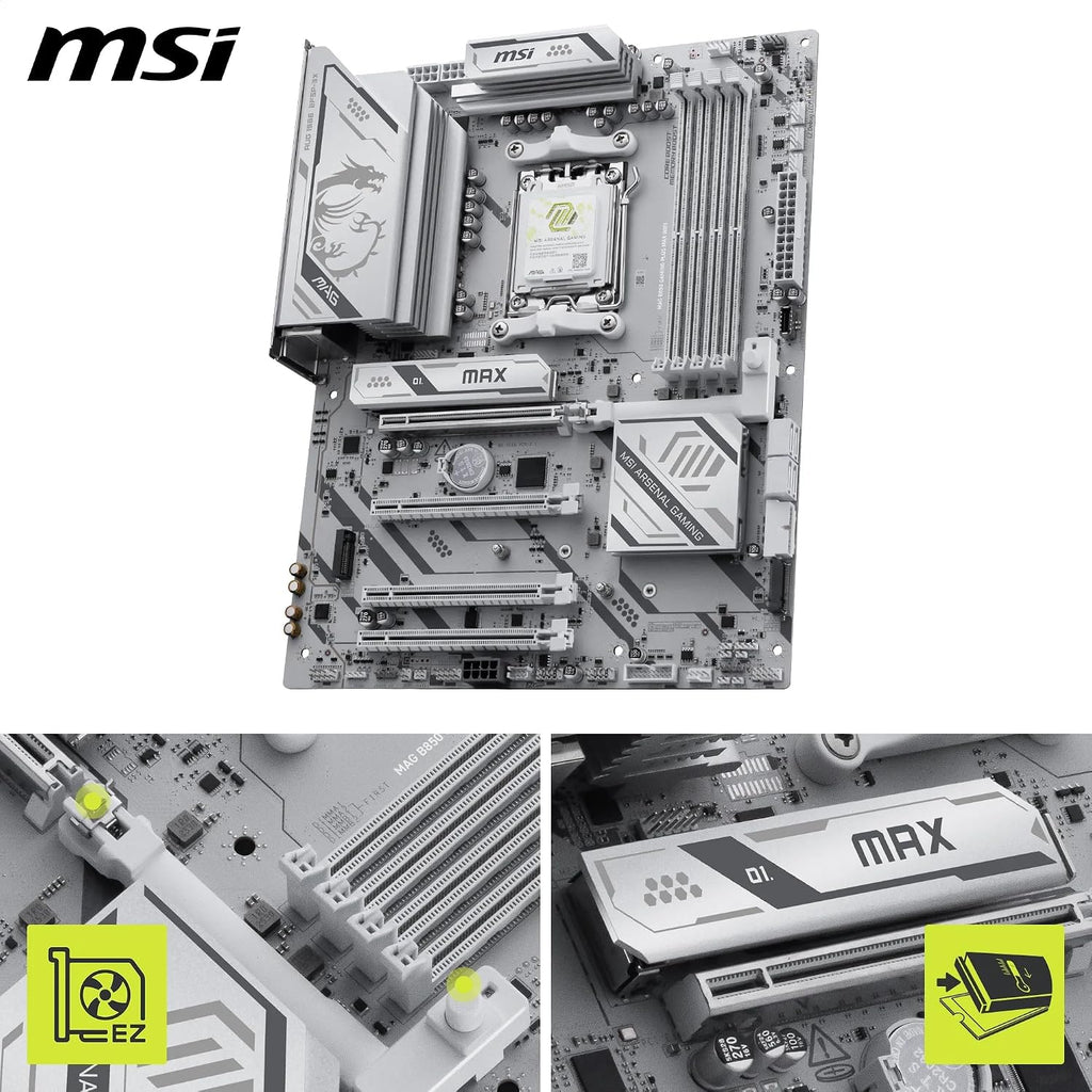 MSI MAG B850 Gaming plus MAX Wifi Motherboard, ATX - Supports AMD Ryzen 9000/8000 / 7000 Processors, AM5, DDR5 Memory Boost (Up to 8200+ Mt/S OC), Pcie 5.0 X16, M.2 Gen5, Wi-Fi 7, 5G LAN