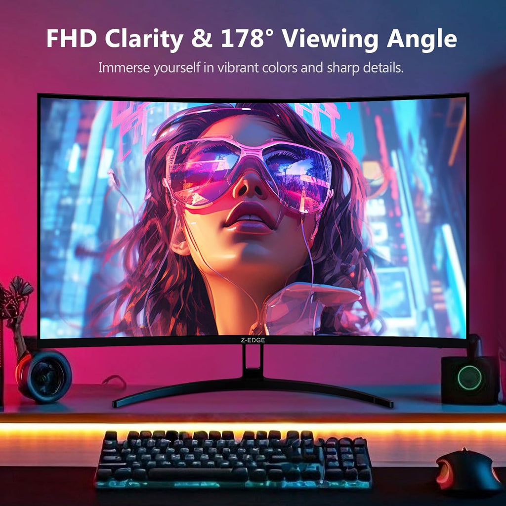 Z-Edge 32 Inch Curved Gaming Monitor,1080P, 180Hz/240Hz Computer Monitor | UG32P 1500R Curved Screen for Office & Gaming, 1Ms, Freesync, Low Blue Light, 1X DP & 2X HDMI, Metal Stand
