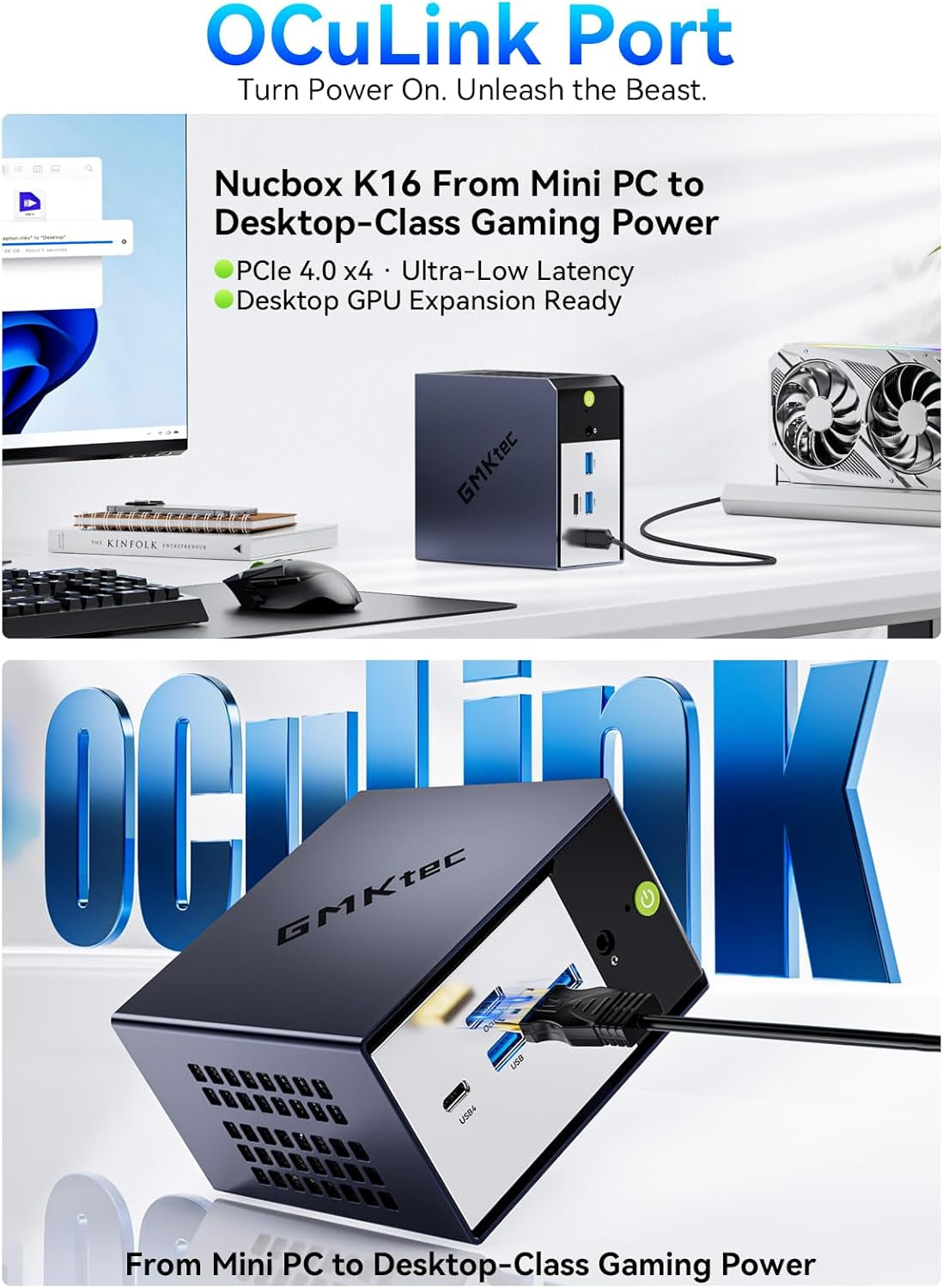 K16 Mini PC Gaming AMD Ryzen7 7735HS 32GB LPDDR5 6400Mt/S | Dual NIC LAN 2.5Gbe, Oculink,Triple Display HDMI 2.0+DP1.4+USB4, 1TB Pcle 4.0 SSD, Wifi6E, BT5.2