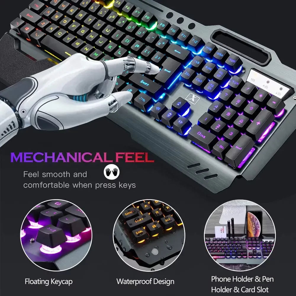 Lexonelec Wireless Gaming Keyboard and Mouse, RGB Backlit Rechargeable Mouse, Removable Hand Rest, Full Size