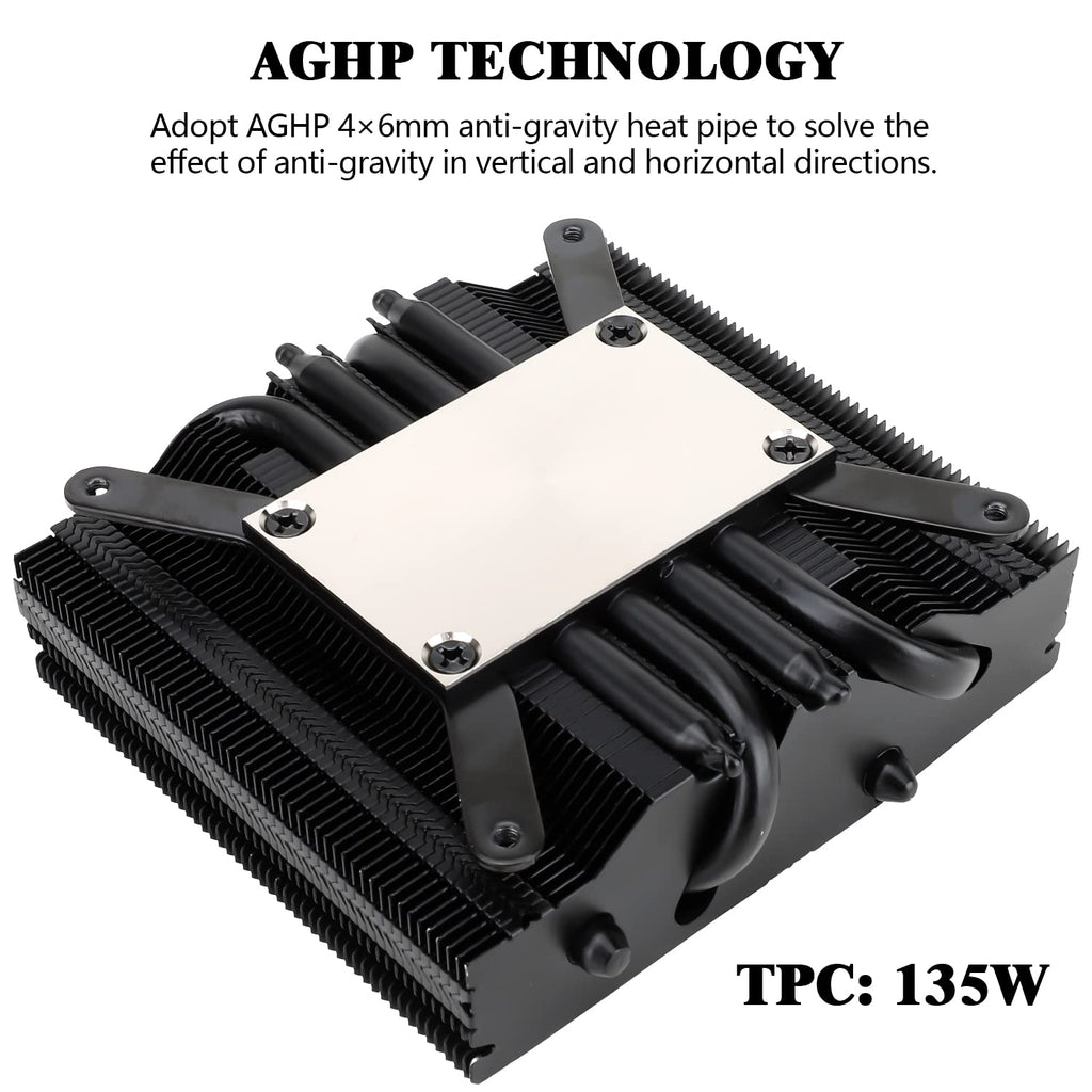 AXP90 X47 Black Low Profile CPU Air Cooler, 47Mm Height, TL-9015B Slim PWM CPU Fan, AGHP Technology, Computer ITX CPU Heatsink Cooler, for AMD:AM4 Am5/Intel 1150/1151/1200/1700