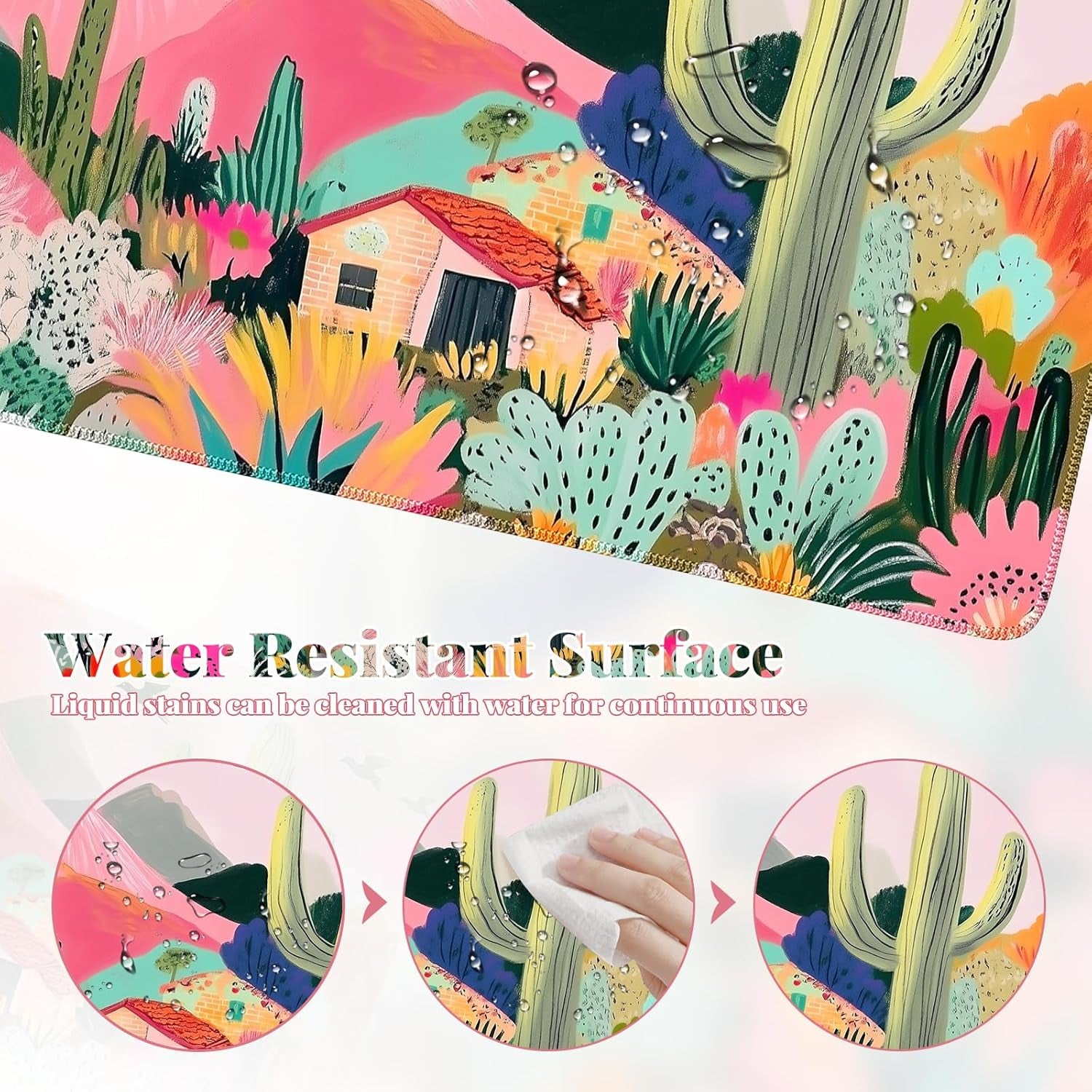 Desk Mat,Cute Mouse Pad for Desk,35"X16",Home Office, Cactus | Waterproof Desk Pad with Non-Slip Rubber Base and Stitched Edges, Extended Keyboard Mousepad for Computer, Home Workspace