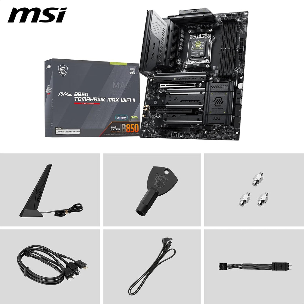 MSI MAG B850 Tomahawk MAX Wifi II Motherboard - Supports AMD Ryzen 9000/8000 / 7000 Processors, AM5-80A SPS VRM, DDR5 Memory Boost (Up to 8400+ Mt/S OC), Pcie 5.0 X16, M.2 Gen5, Wi-Fi 7, 5G L