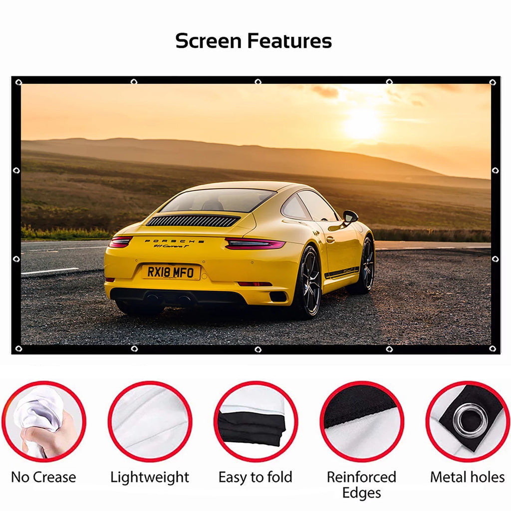 Vabogu Projector Screen 150 Inch, 4K Movie Projector Screen 16:9 HD Foldable and Portable Anti-Crease