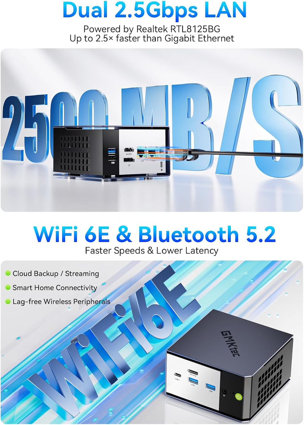 K16 Mini PC Gaming AMD Ryzen7 7735HS 32GB LPDDR5 6400Mt/S | Dual NIC LAN 2.5Gbe, Oculink,Triple Display HDMI 2.0+DP1.4+USB4, 1TB Pcle 4.0 SSD, Wifi6E, BT5.2