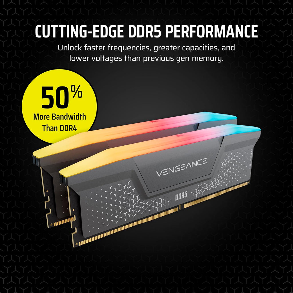 CORSAIR Vengeance RGB RS DDR5 RAM 32GB (2X16Gb) up to 6000Mhz CL36-44-44-96 1.35V AMD Expo Intel XMP Computer Desktop Memory – Gray (CMG32GX5M2E6000Z36)