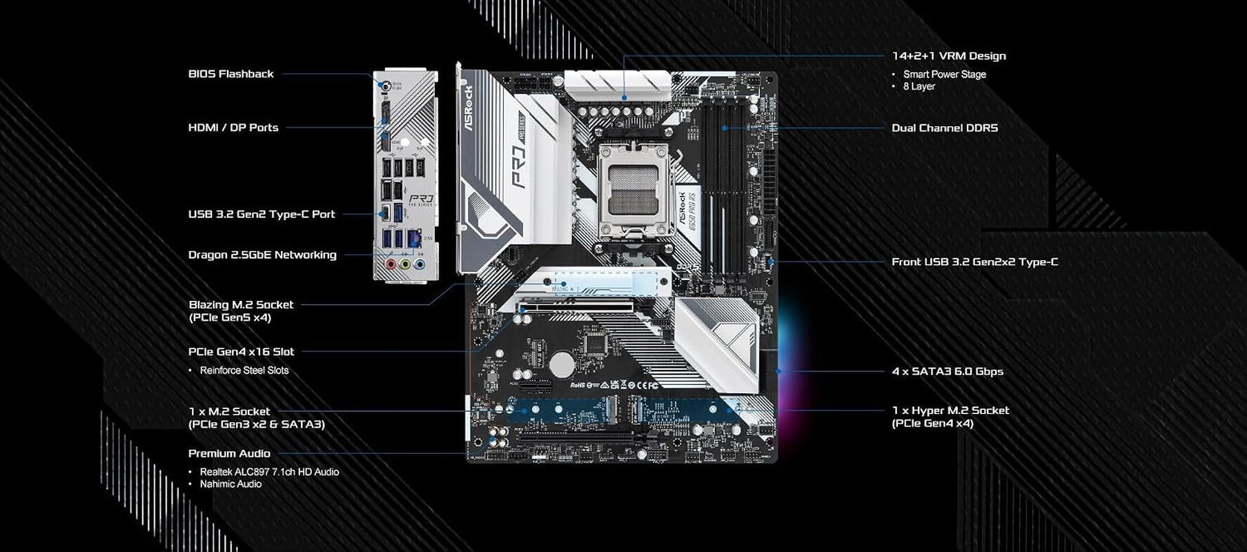 B650 PRO RS AMD Ryzen 7000 Series Processors Motherboard