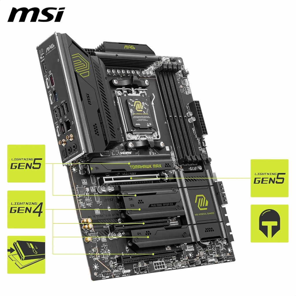 MSI MAG B850 Tomahawk MAX Wifi V1 Motherboard, ATX - Supports AMD Ryzen 9000/8000 / 7000 Processors, AM5-80A SPS VRM, DDR5 Memory Boost 8400+ Mt/S (OC), Pcie 5.0 X16, M.2 Gen5, Wi-Fi 7, 5G LAN