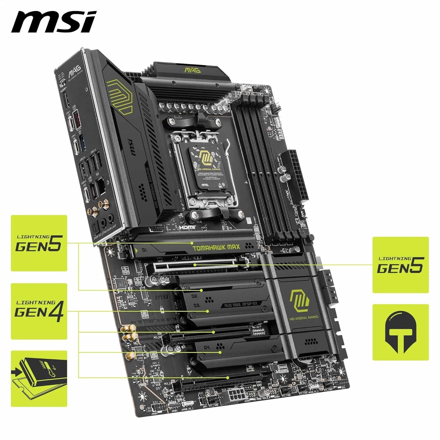 MSI MAG B850 Tomahawk MAX Wifi V1 Motherboard, ATX - Supports AMD Ryzen 9000/8000 / 7000 Processors, AM5-80A SPS VRM, DDR5 Memory Boost 8400+ Mt/S (OC), Pcie 5.0 X16, M.2 Gen5, Wi-Fi 7, 5G LAN