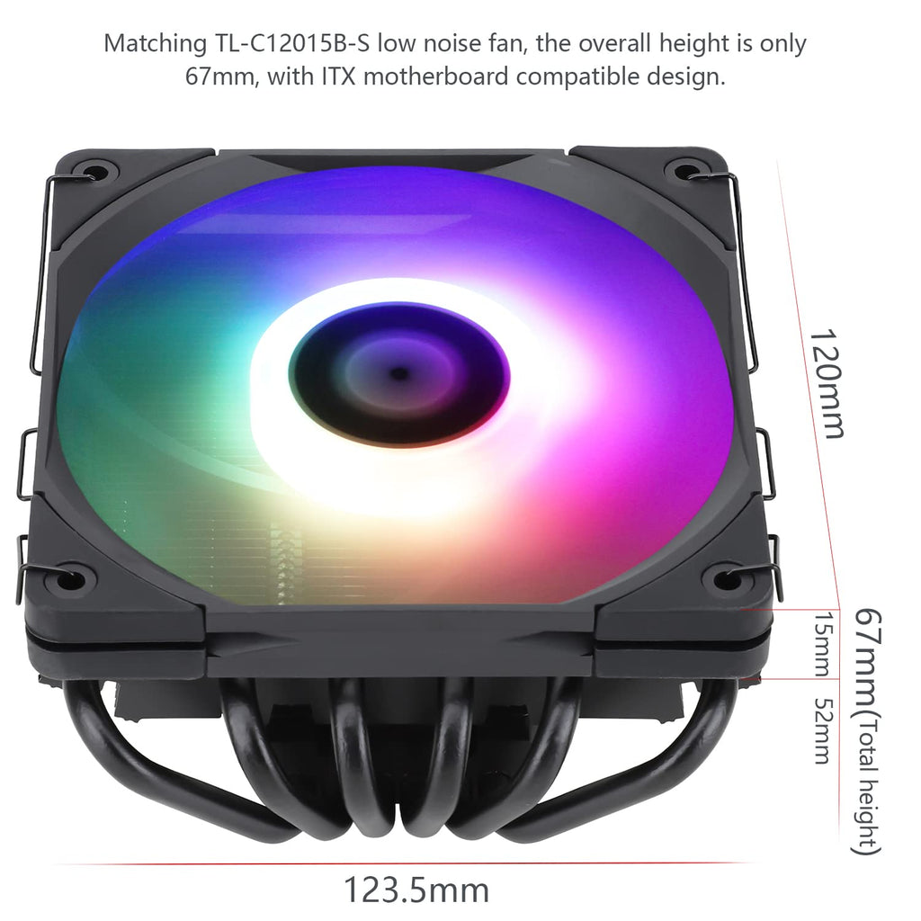 AXP-120-X67 Black ARGB Low Profile CPU Air Cooler with Quite 120Mm TL-C12015B-S Low Profile PWM Fan, 6 Heat Pipes, 67Mm Height, for AMD Am4/Intel LGA 1700/1150/1151/1851/1200/2011/2066