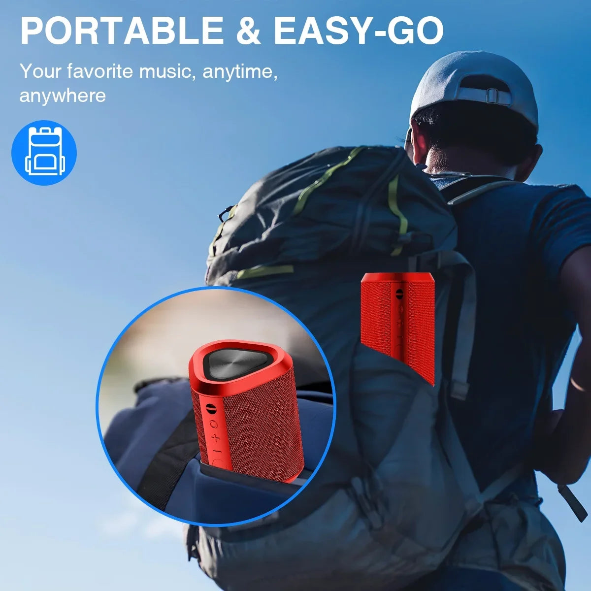 Hoey Portable Bluetooth Speaker,Ipx7 Waterproof Outdoor Speaker with 24Hr Playtime,Red