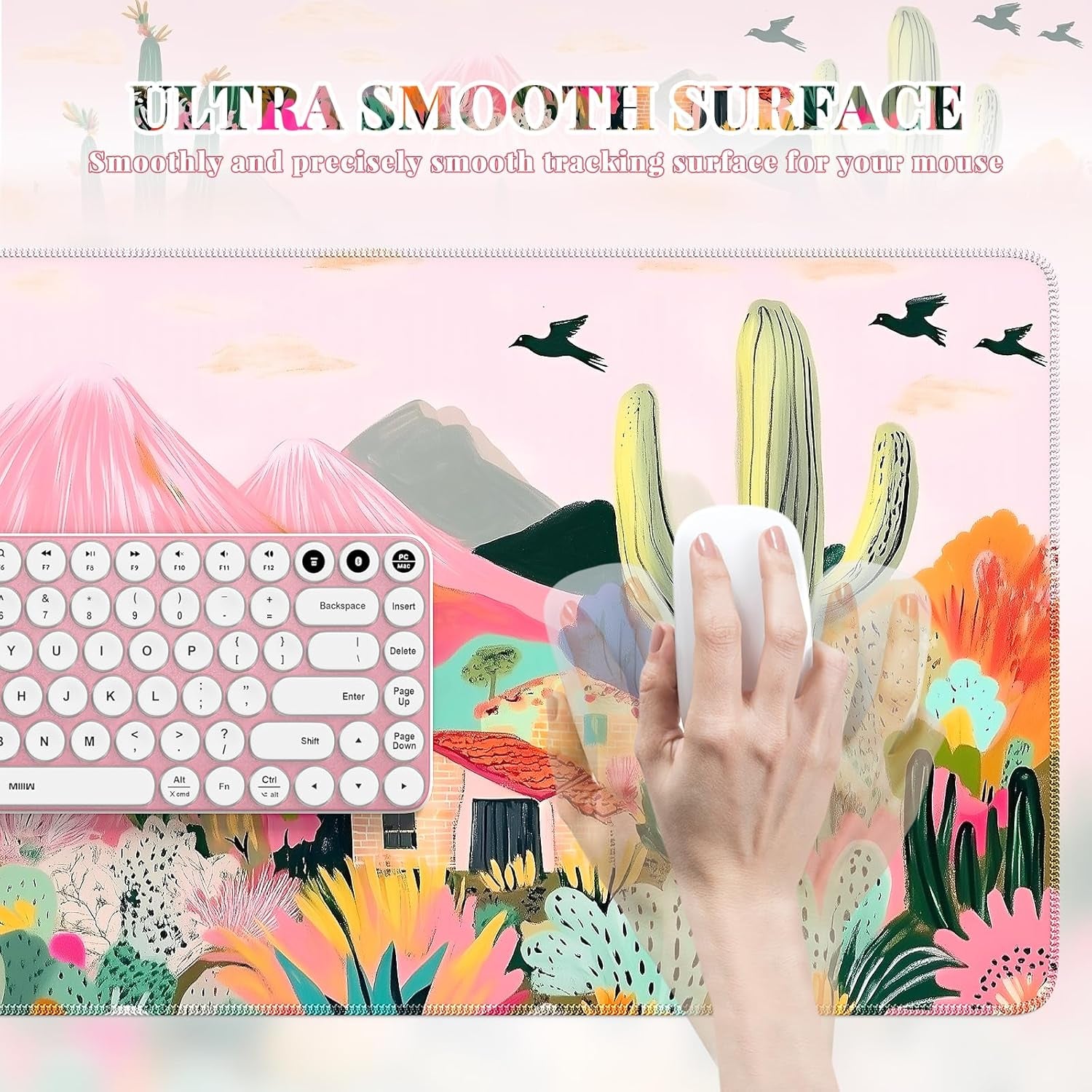 Desk Mat,Cute Mouse Pad for Desk,35"X16",Home Office, Cactus | Waterproof Desk Pad with Non-Slip Rubber Base and Stitched Edges, Extended Keyboard Mousepad for Computer, Home Workspace