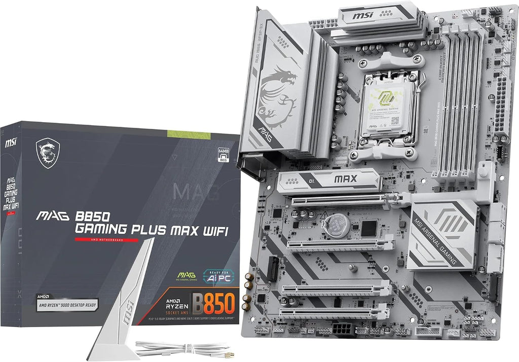 MSI MAG B850 Gaming plus MAX Wifi Motherboard, ATX - Supports AMD Ryzen 9000/8000 / 7000 Processors, AM5, DDR5 Memory Boost (Up to 8200+ Mt/S OC), Pcie 5.0 X16, M.2 Gen5, Wi-Fi 7, 5G LAN