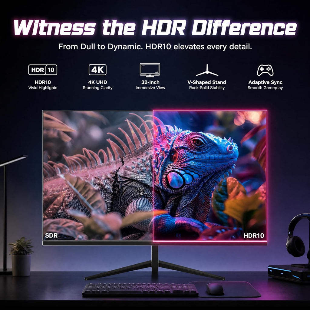32 Inch 4K UHD (3840 X 2160) Monitor, PC Monitor 60Hz, Computer Monitor, HDR 10, DP HDMI VESA