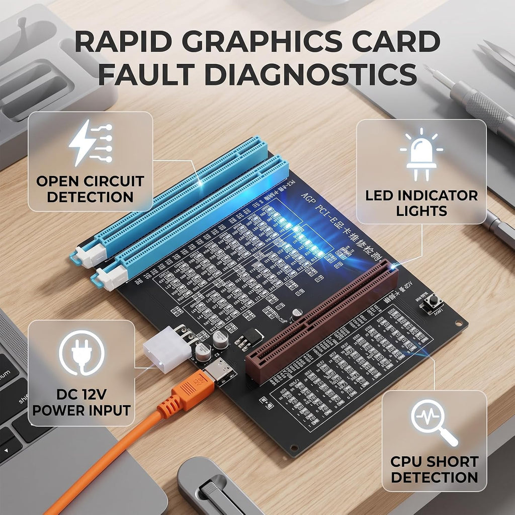 Computer Accessory Graphics Card Tester with Light,Agp PCI E Double Purpose Display Video Graphics Card Tester for Computer Accessory