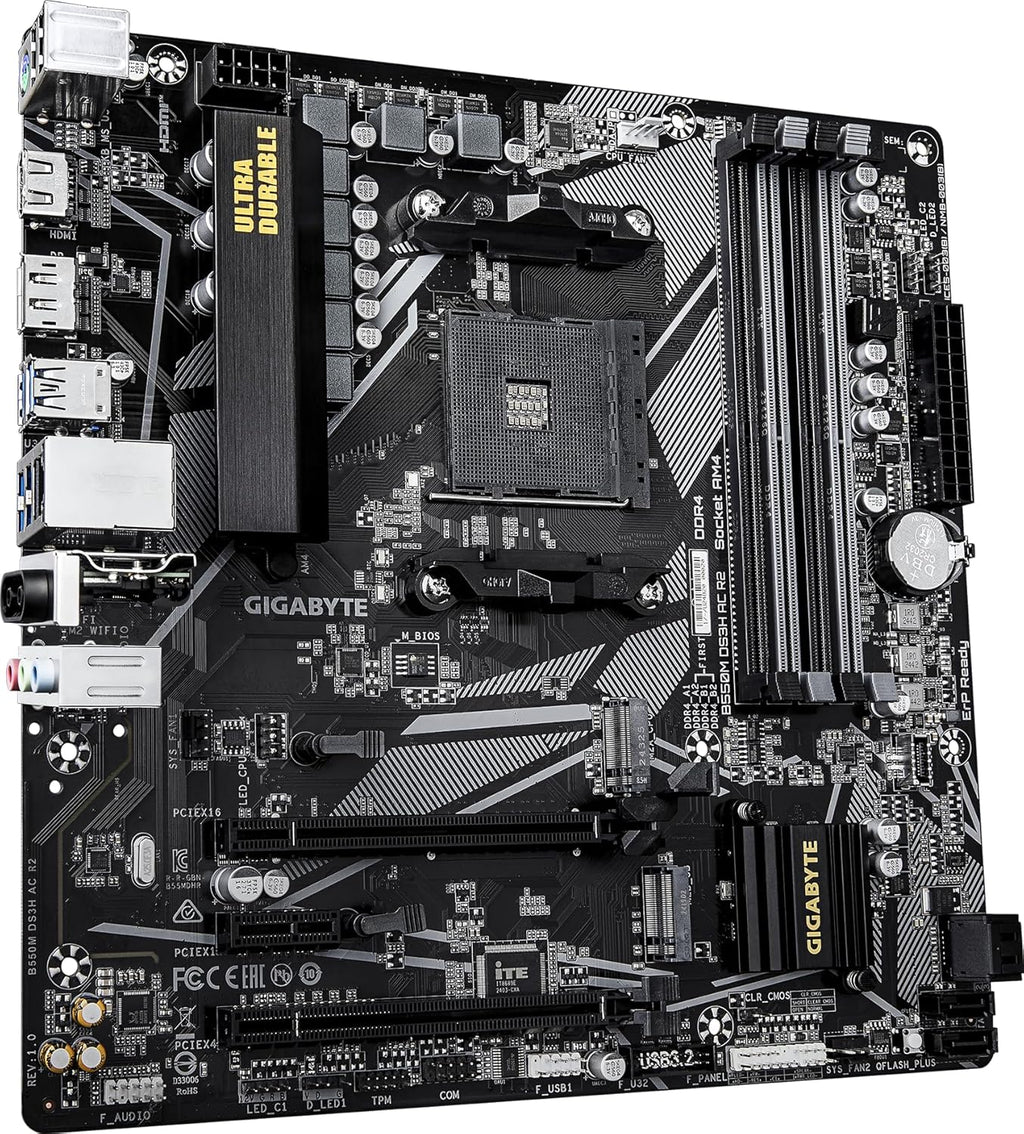 Micro Center AMD 5500 Processor with GIGABYTE B550M DS3H AC R2 Motherboard | CPU Motherboard Combo, AM4, DDR4, 2X M.2, WIFI5, Micro ATX, Windows 10/ 11 64-Bit Support