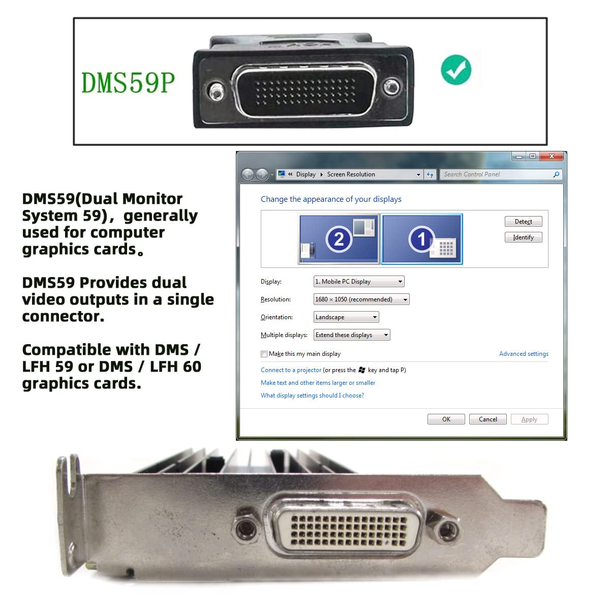 LFH Dms-59Pin Male to HDMI 1080P Female Extension Adapter for PC Graphics Card