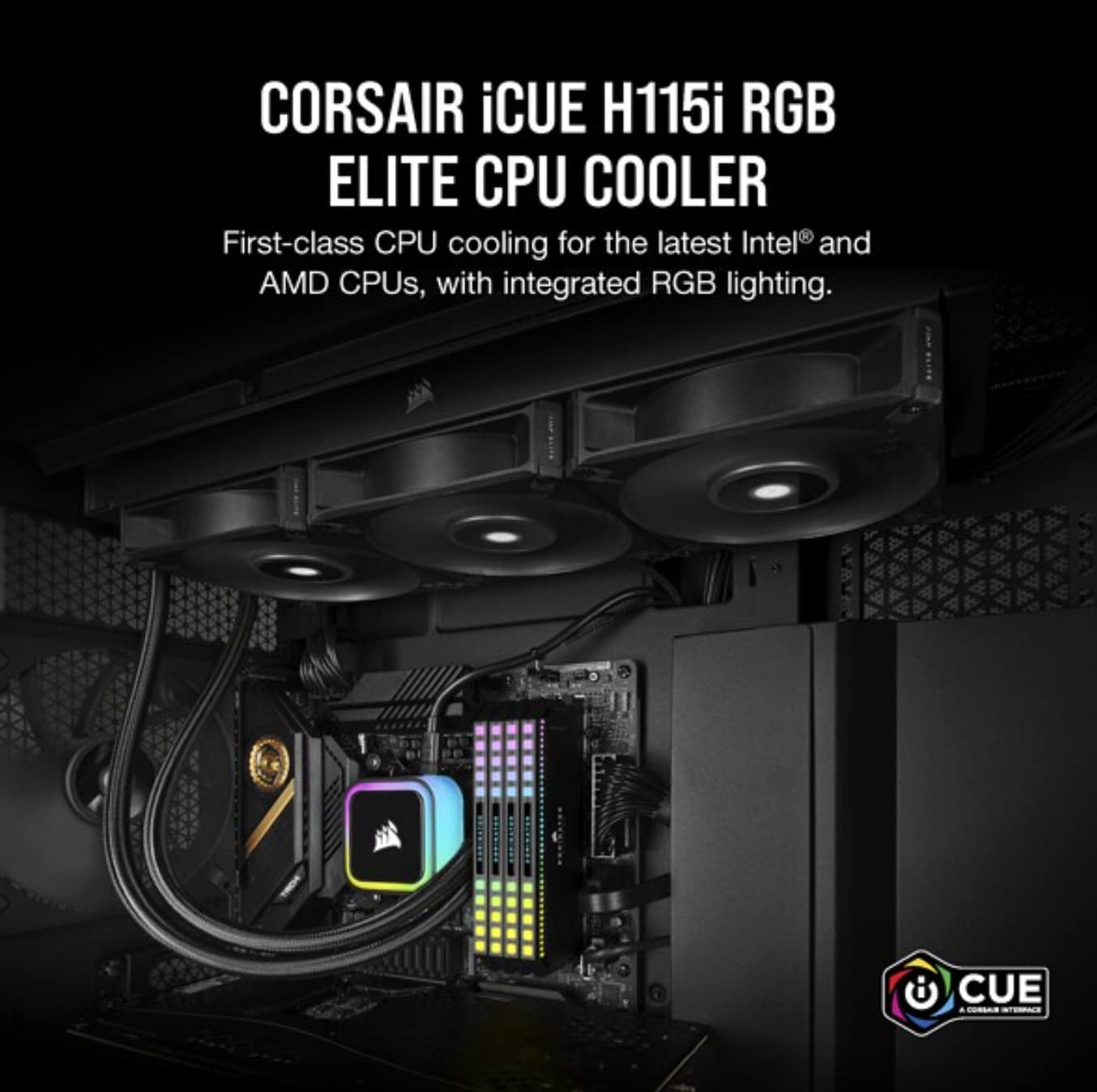 Corsair Icue H115I RGB Elite Liquid CPU Cooler (16 Dynamic RGB Leds, 140Mm AF Elite Series FDB Fans, 280Mm Radiator, Icue Software Compatible, LGA 1700, 1200, 115X, 2066, and AM4 Sockets) Black