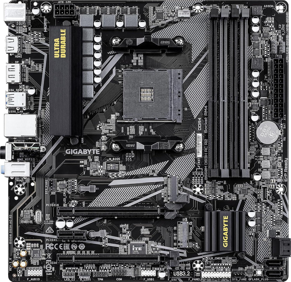 Micro Center AMD 5500 Processor with GIGABYTE B550M DS3H AC R2 Motherboard | CPU Motherboard Combo, AM4, DDR4, 2X M.2, WIFI5, Micro ATX, Windows 10/ 11 64-Bit Support