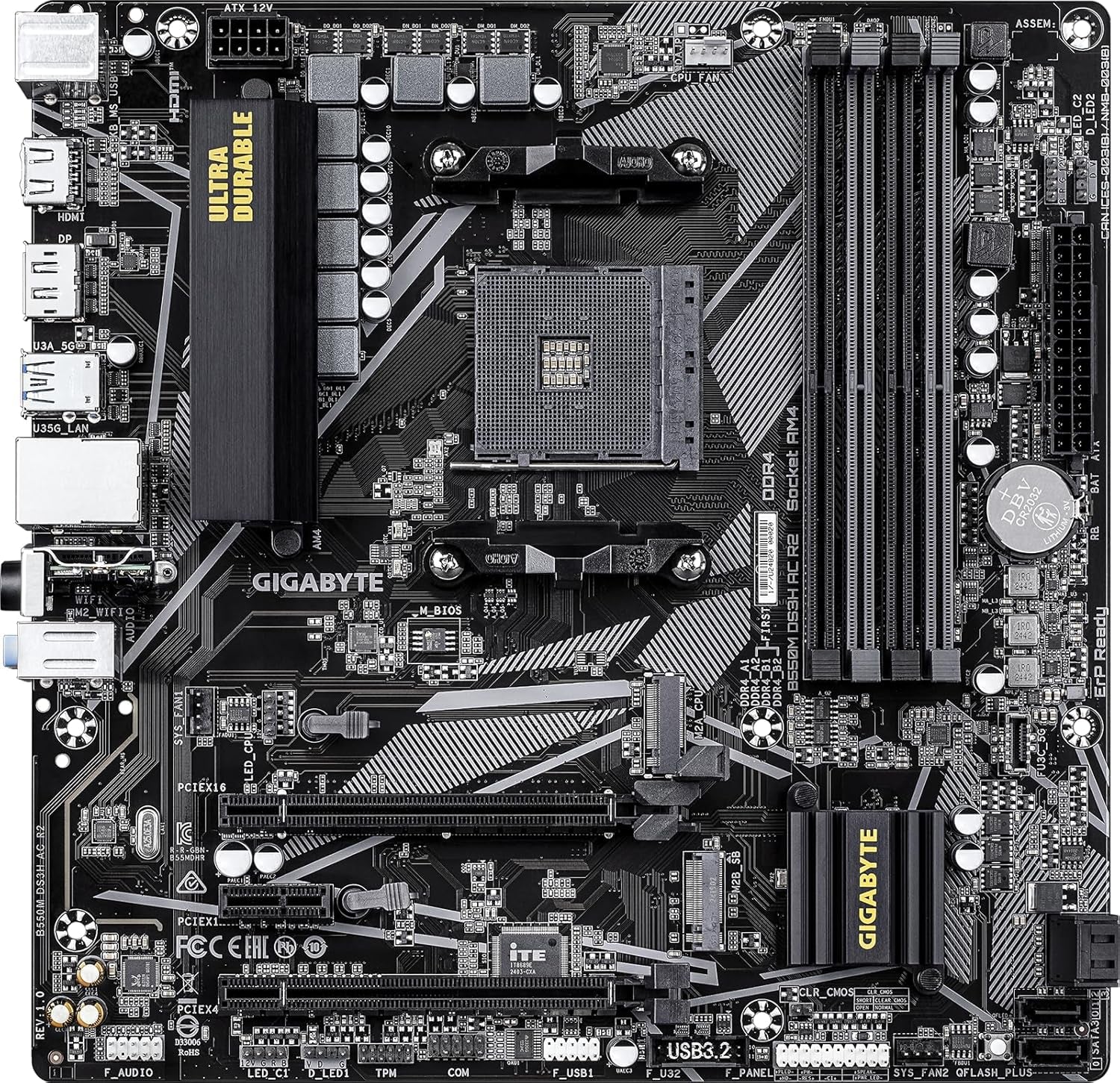 Micro Center AMD 5500 Processor with GIGABYTE B550M DS3H AC R2 Motherboard | CPU Motherboard Combo, AM4, DDR4, 2X M.2, WIFI5, Micro ATX, Windows 10/ 11 64-Bit Support