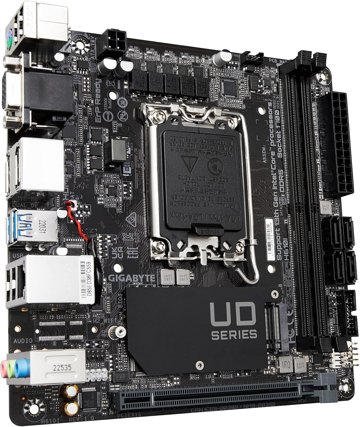GIGABYTE H610I (H610/ Intel/Lga 1700/ Mini-Itx/ DDR5/ Single M.2/ Pcie 4.0/ USB 3.2 Gen1/ Intel Gbe LAN Chip/Motherboard)