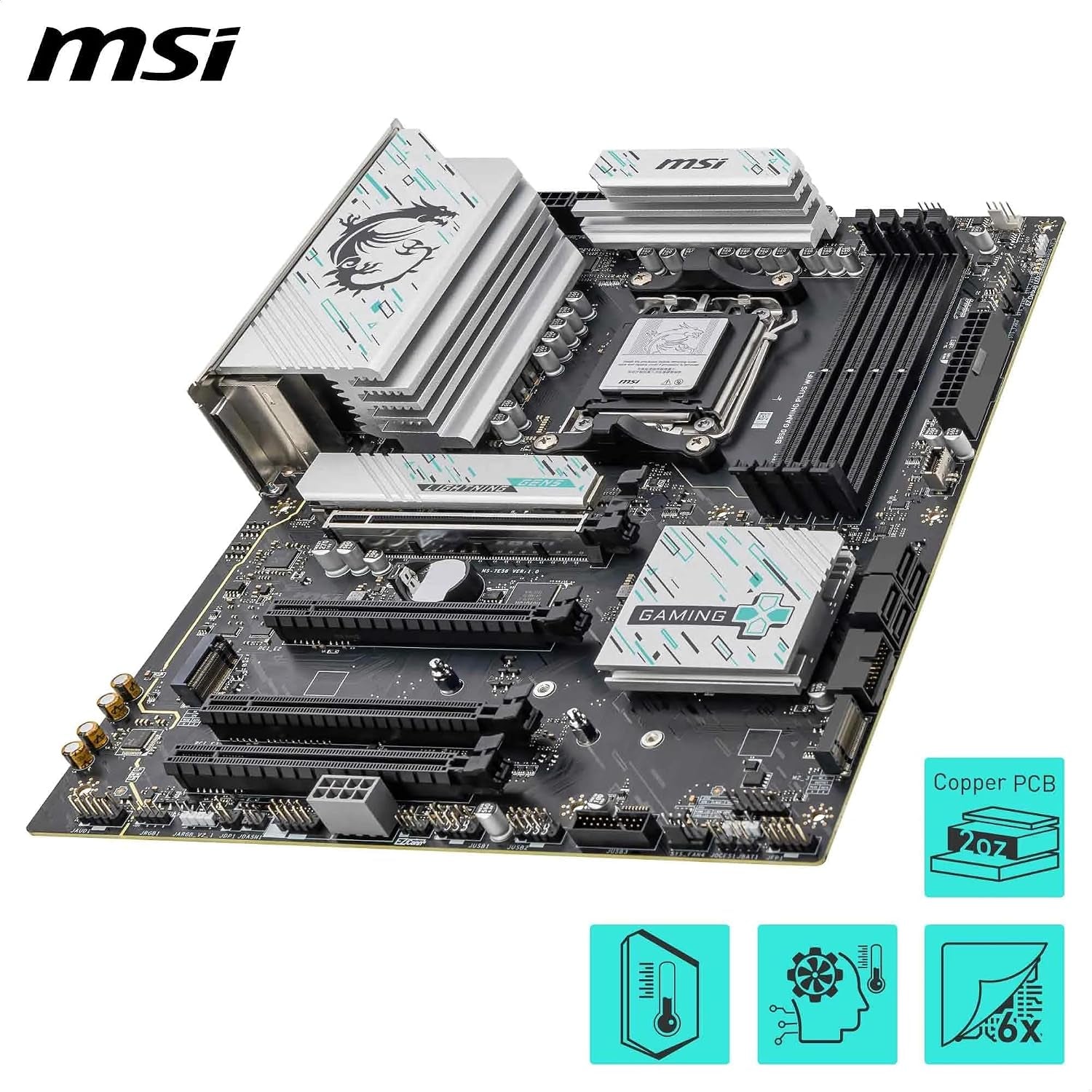 MSI B850 Gaming plus Wifi Motherboard, ATX - Supports AMD Ryzen 9000/8000 / 7000 Processors, AM5 - DDR5 Memory Boost 8200+ Mt/S (OC), Pcie 5.0 X16 & 4.0 X16, M.2 Gen5, Wi-Fi 7, 5G LAN