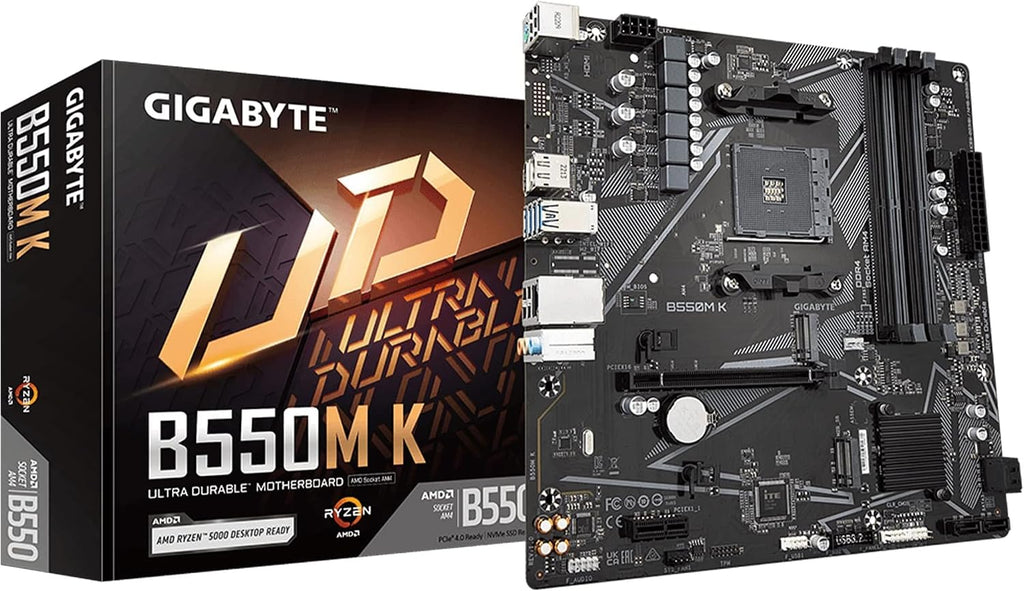 GIGABYTE B550M K AMD AM4 Micro-Atx Motherboard,Supports Ryzen 5000/4000/3000 Series Processors,Ddr4,3+3 Power Phase,2X M.2,Pcie 4.0,USB 3.2 Gen 1,Gbe Lan,Q-Flash,(Pack of 10)