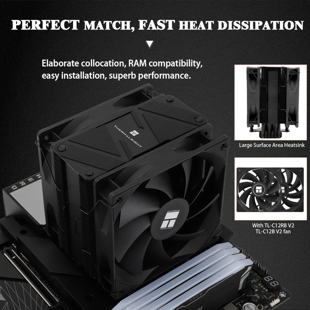 Burst Assassin 120 EVO DARK CPU Cooler, 2*120Cm PWM Quiet Fan CPU Air Cooler with 1500RPM Speed,Brushed Black Top,For Intel LGA1851/1700/1150/1151/1200&AM4/ AM5, Computer CPU Cooler,Black