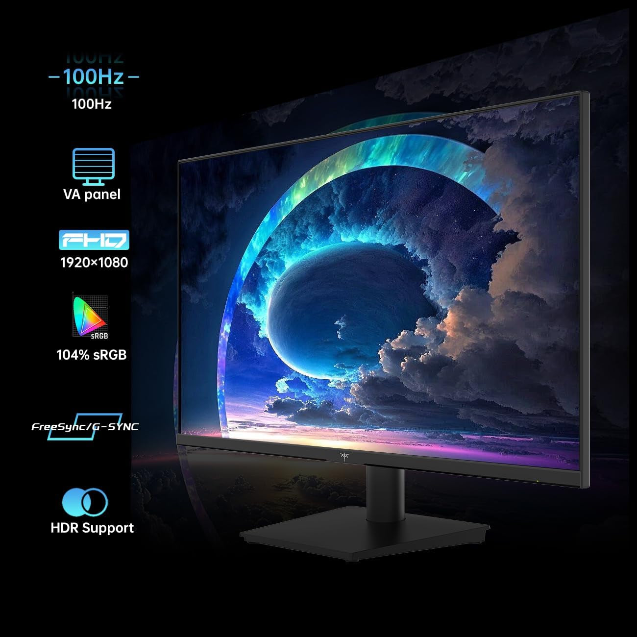 24 Inch 1080P Full HD Computer Monitor, 100Hz HDR10 Frameless Gaming Monitor with Freesync, HDMI & VGA Ports PC Monitor for Working, VESA, Tilt Adjustable, Eye Care