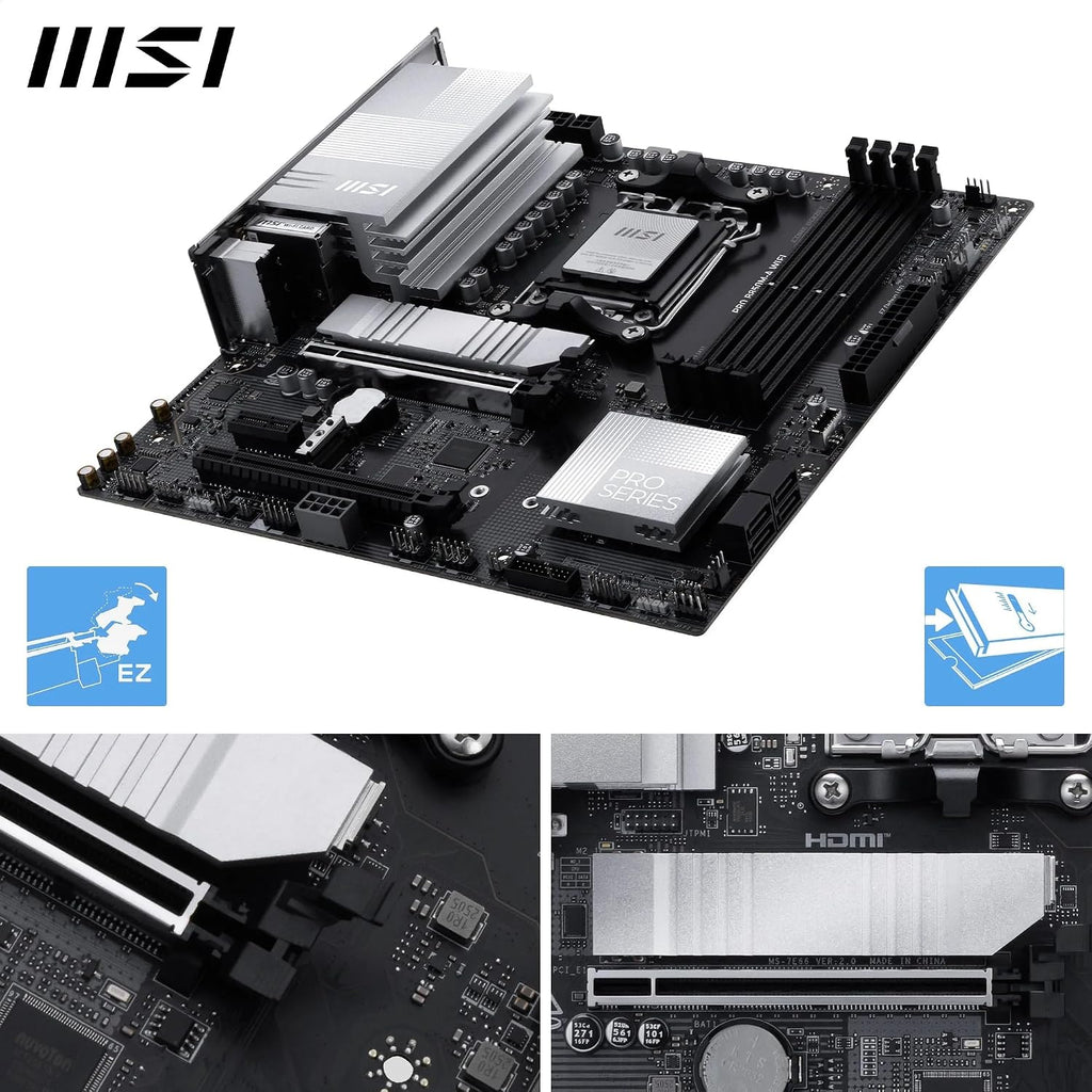 MSI PRO B850M-A Wifi Motherboard, Matx - Supports AMD Ryzen 9000/8000 / 7000 Processors, AM5 - DDR5 Memory Boost (8200+ Mt/S OC), Pcie 5.0 X16 & 4.0 X4, M.2 Gen5, Wi-Fi 7, 5G LAN