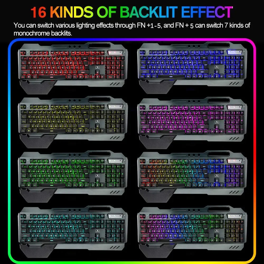 Lexonelec Wireless Gaming Keyboard and Mouse, RGB Backlit Rechargeable Mouse, Removable Hand Rest, Full Size