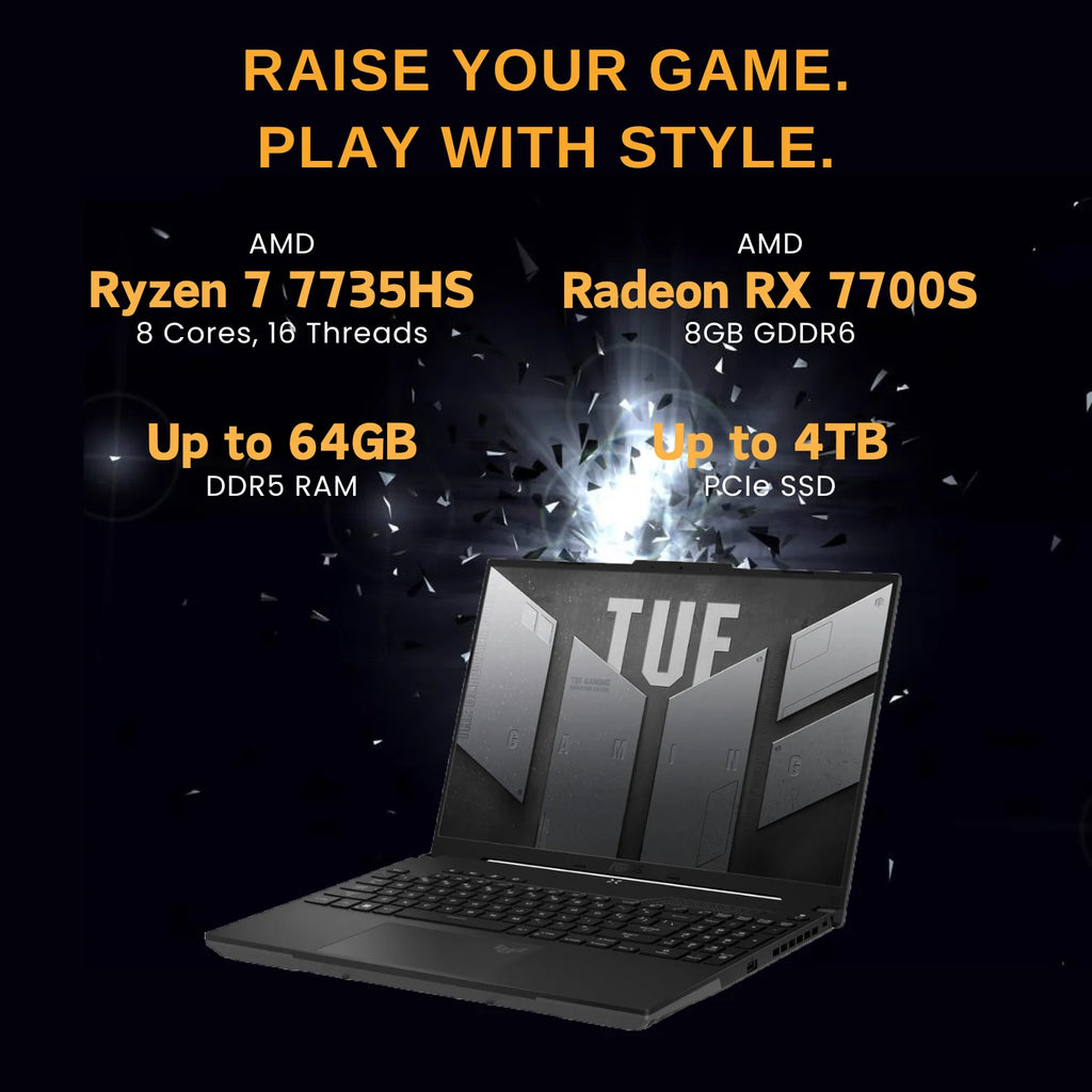 ASUS TUF 2024 Ultimate Gaming Laptop, 16" FHD+ 165Hz, AMD Ryzen 7 7735HS, AMD Radeon RX 7700S, 64GB DDR5 RAM, 1TB SSD, RGB Backlit KB, Wi-Fi 6, W11H, Black