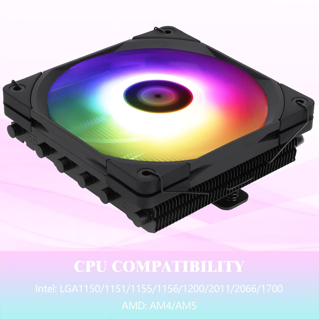 AXP-120-X67 Black ARGB Low Profile CPU Air Cooler with Quite 120Mm TL-C12015B-S Low Profile PWM Fan, 6 Heat Pipes, 67Mm Height, for AMD Am4/Intel LGA 1700/1150/1151/1851/1200/2011/2066