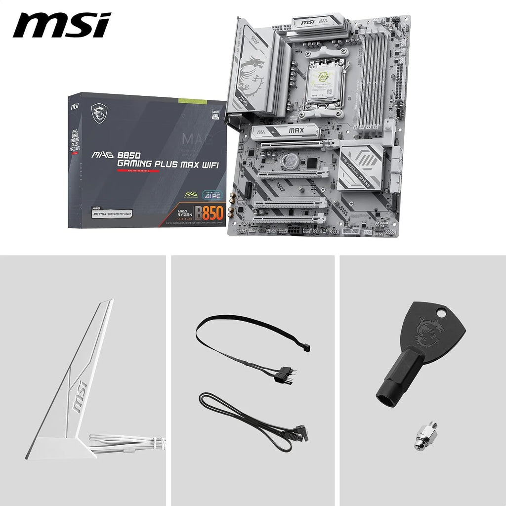 MSI MAG B850 Gaming plus MAX Wifi Motherboard, ATX - Supports AMD Ryzen 9000/8000 / 7000 Processors, AM5, DDR5 Memory Boost (Up to 8200+ Mt/S OC), Pcie 5.0 X16, M.2 Gen5, Wi-Fi 7, 5G LAN