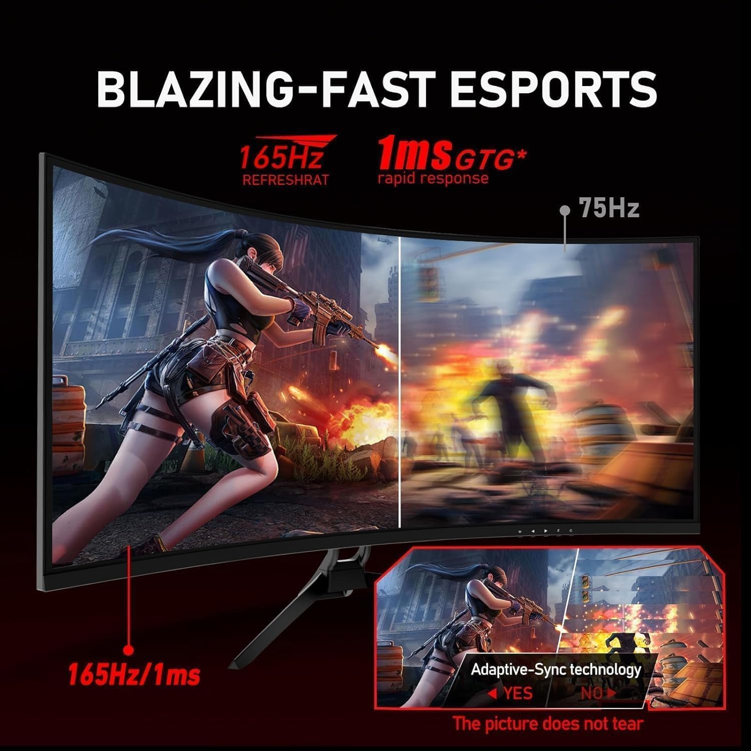 32 Inch Curved Monitor,1440P VA Screen 165Hz, 1500R Curved Gming Monitor,Computer Monitor 1Ms,Freesync & G-Sync, HDR10, 120% Srgb Coverage, DP/HDMI, PC Monitor VESA Mount Compatible