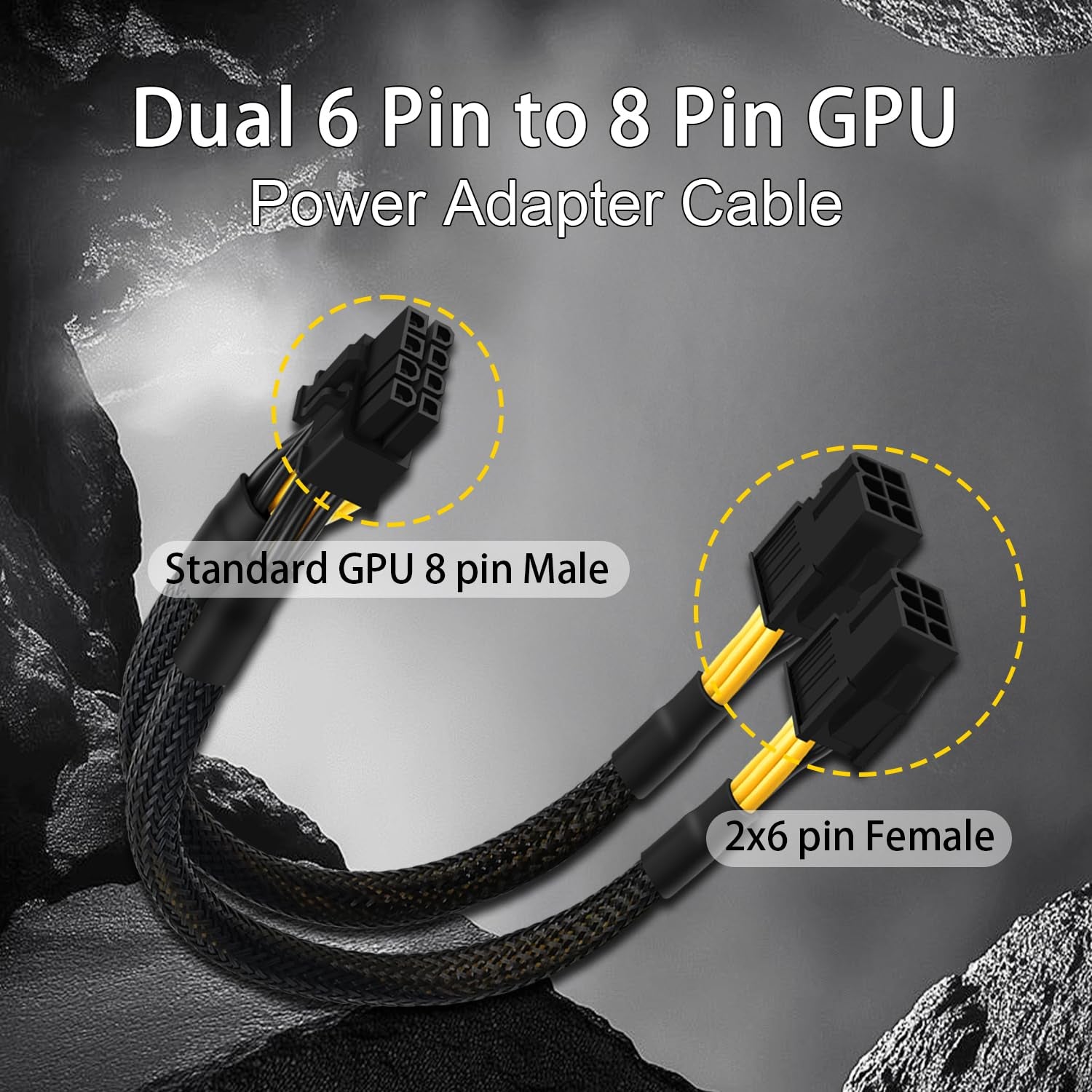 6 Pin to 8 Pin GPU Adapter, Dual 6 Pin Female to 8 Pin Male GPU Power Sleeved Cable 9.5-Inch(24Cm)
