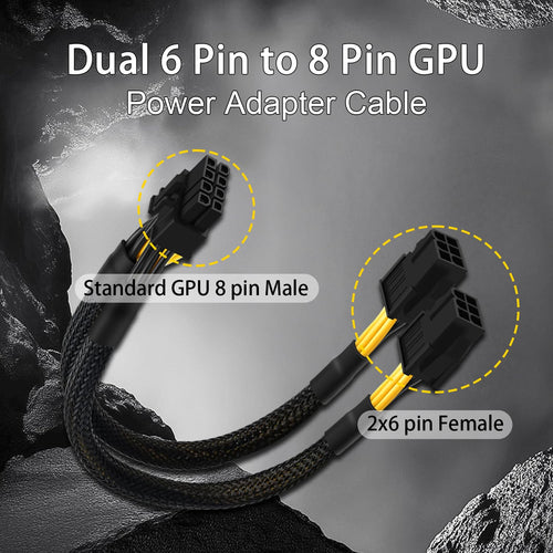 6 Pin to 8 Pin GPU Adapter, Dual 6 Pin Female to 8 Pin Male GPU Power Sleeved Cable 9.5-Inch(24Cm)
