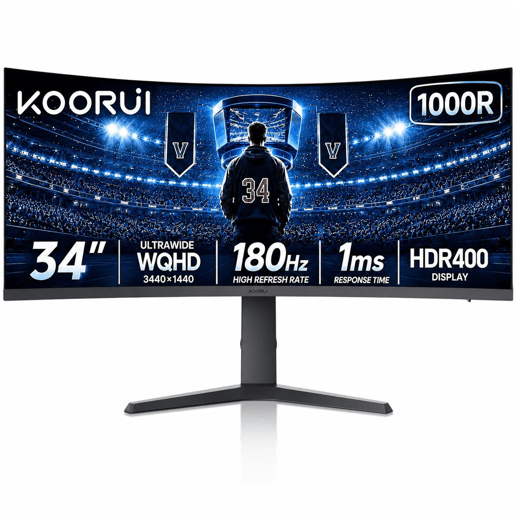 KOORUI 34'' UWQHD Curved Gaming Monitor, 180Hz Ultrawide Monitor, 3440×1440P 1Ms(Mprt) HDR400